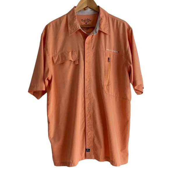 Salt Life Shirt Size XL Live Salty SLX Performance Stretch Fishing Orange Vented - Picture 1 of 11